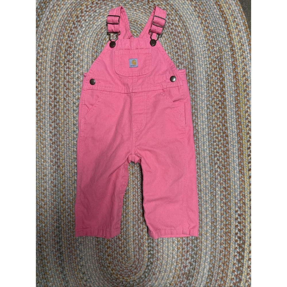 Carhartt Youth Girls Size 9 Month Canvas Pink Bib Overalls